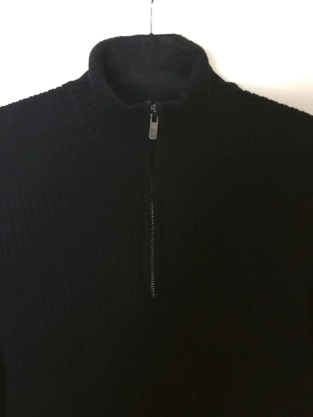 Calvin Klein Men's Black Knit Sweater Pullover 1/4 Zip Heavy Cotton Ribbed Sz M